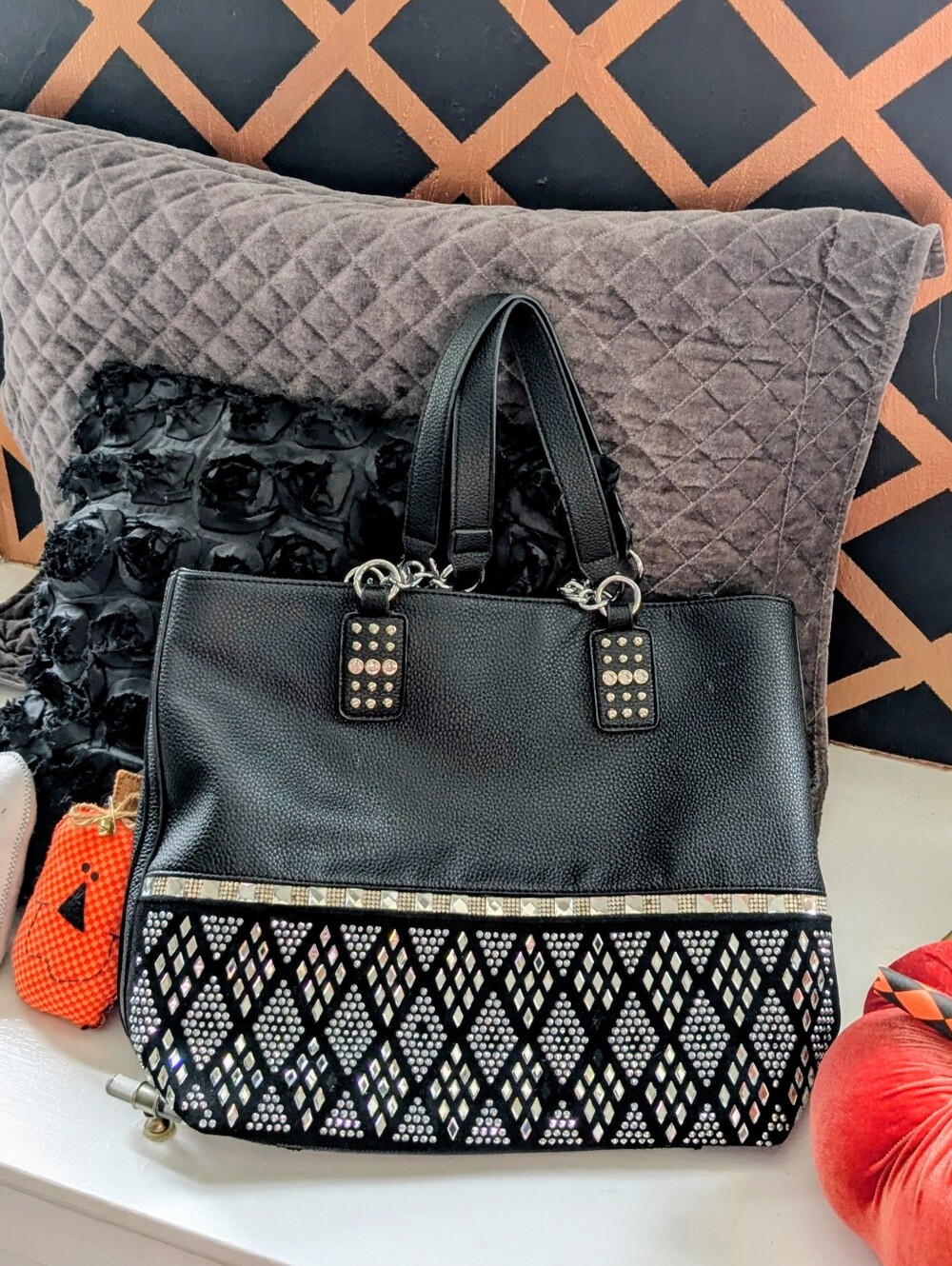 Black Embellished Purse with Crystal Accent